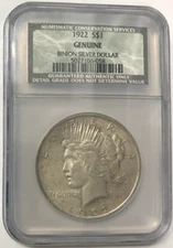 1922 Silver Peace Dollar NGC Graded Genuine Binion Collection RARE NCS Slab