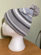 Juncture Winter Ski Hat Pom Beanie Gray Striped Unisex