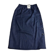 Talbots Vintage Linen Blend Midi / Maxi Skirt Button Down Side Size 10 Navy NWT