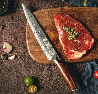 Chef Slicing Knife 73 Layers Japanese Damascus Steel Wood Handle Carving Beef 8''
