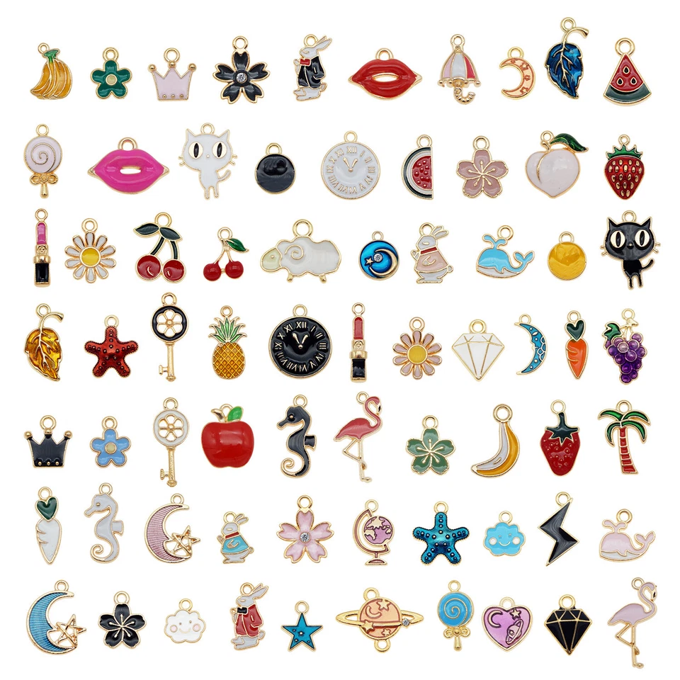 Brinco pingente pulseira amuleto esmalte sortido liga a granel 60 peças joias artesanais - Imagem 3 de 4