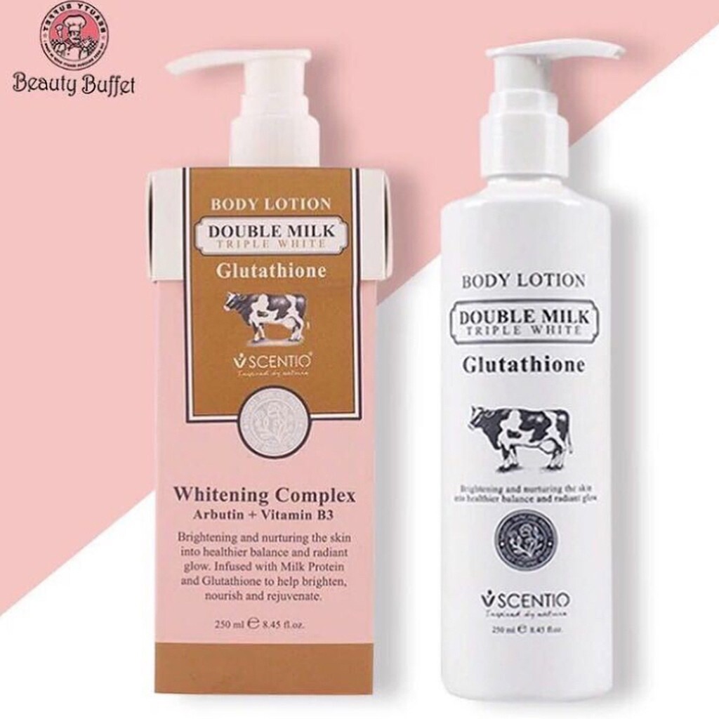 double milk triple white glutathione BEAUTY BUFFET SCENTIO DOUBLE MILK TRIPLE WHITE BODY LOTION 250 ML. X 2