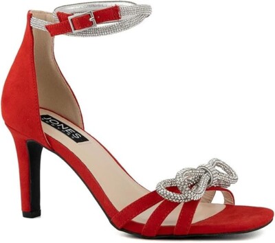 Jones New York Tarrie Sandal Womens 9.5 Red Rhinestone Bow Stiletto Heel ZPO3863