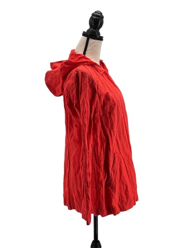 Eileen Fisher Womens Rain Jacket Coral Medium Snap Off Hood Anorak Lightweight - Picture 2 of 7