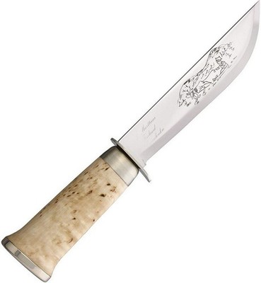 Marttiini Lapp 255 Etched Stainless Blade Birch Handle Fixed Knife - 255010C