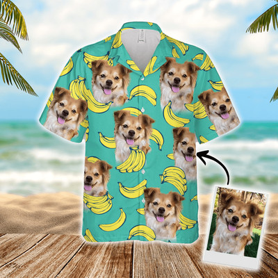 Custom Hawaiian Shirt With Pet Face   Banana Pattern Mint Color Custom Dog Cat A
