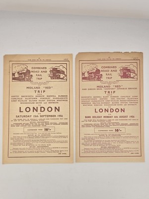 2x British Railways Midland rot 1956 Road Rail Bus Ausflug Handzettel Flyer