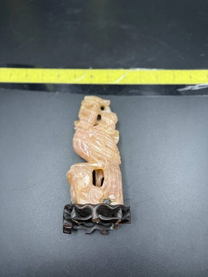 "Talla de pájaro Phoenix piedra cuarzo vintage con base de madera - 7,25"" - se vende como se encuentra" Foto 3 de 4