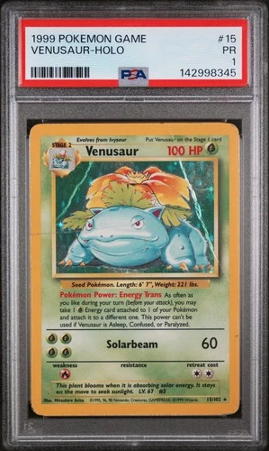 1999 POKEMON BASE SET UNLIMITED #15 VENUSAUR-HOLO PSA 1