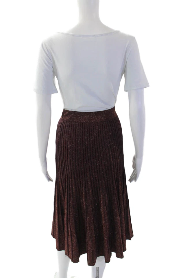 Elie Tahari Womens Pull On A Line Maxi Skirt Burgundy Metallic Size Extra Small - Image 3 of 4