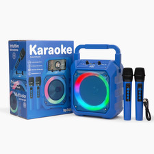 JOYC Mic Drop Karaoke Machine with 2 Wireless Mics  RGB Lights, Blue