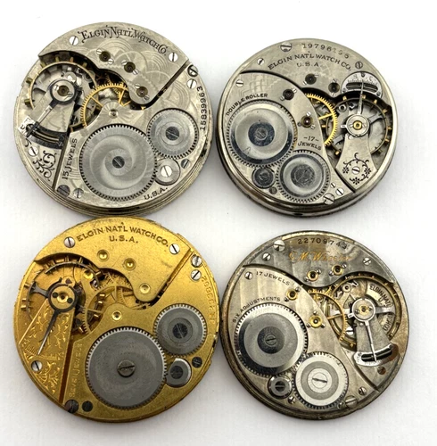 Lot of 4 Elgin Antique Mechanical Pocket Watch Movements DO NOT WORK