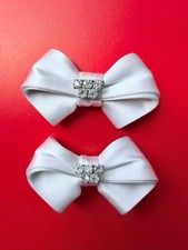 Shoe Clips Bows With Rhinestones, Pearl White Satin