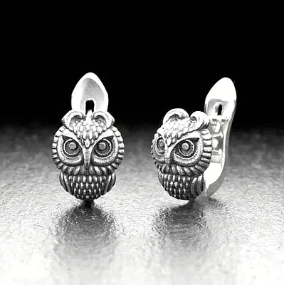 Silber Eule Ohrringe 925 Sterling Vintage Tier Leverback Geschenk Wildleder Etui