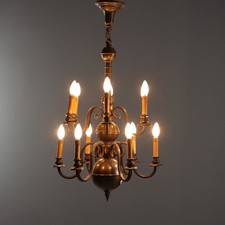 Lampadario Antico Bronzo 12 Luci Doppio Palco Paesi Bassi XX Secolo Originale