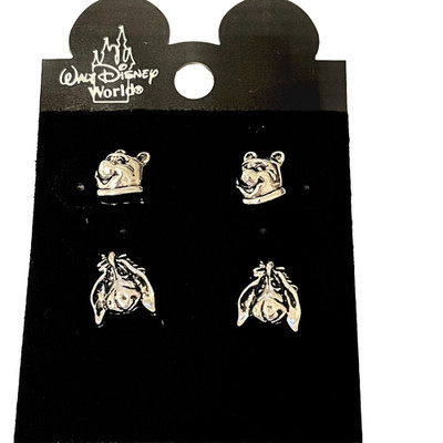 2 Vintage Disney Winnie the Pooh Eeyore Earrings Post Pierced Disneyana Silver