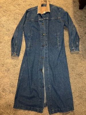 Vintage 80s Made USA Levis Long Jacket Duster Sz Med. Denim Trench 