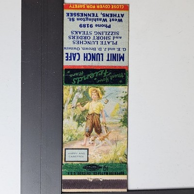 Minit Lunch Cafe Athens Tennessee Vintage Fishing Boy Design Matchbook