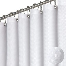 Extra Long Fabric Shower Curtain, Waffle Weave 84 Inches Long, Heavy Duty Fabric