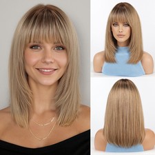 RSY 4 Inch Ombre Ash Blonde Straight and Layered Real Human Hair Wigs for Women