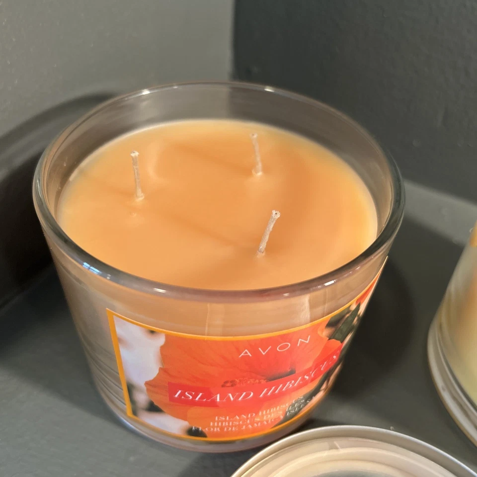 Avon Candles Island Hibiscus/Tropical Sunshine 3 wick 3” Diameter With Lids - Image 3 of 4