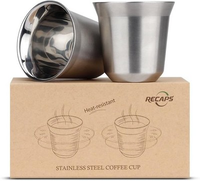 RECAPS 80ml Stainless Steel Espresso Cups Set - 2 Pack Double Wall 304 Stainl...