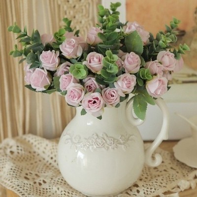 Stoff Seide Fake Rosenstrauß 32 cm für Hochzeit Zuhause Büro Deko in