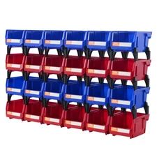 VEVOR Hanging Stackable Storage Bin Plastic Organizer Garage Box 24 PCS Blue/Red