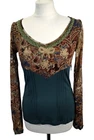 Shirt Passion Italia Top Floral Pattern Brown Teal Mesh Vintage y2k Size L