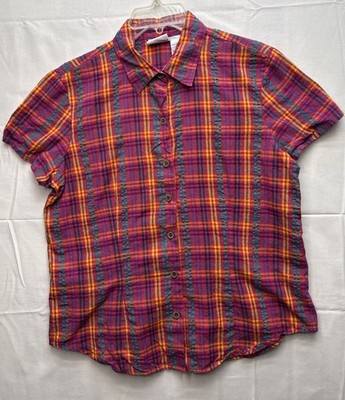 Vintage Simply Basic Women s Plaid Crinkle Button down Top S NWT 90s Colorful