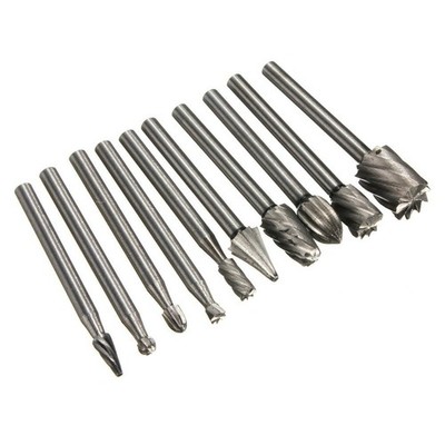10Pack 3mm Shank HSS Rotary Burr File Rasp Drill Bits Set For Wood Stone Carving