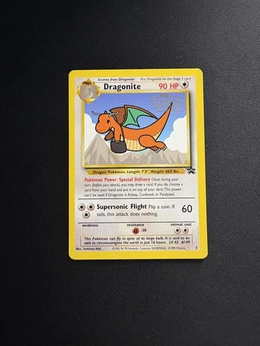 1999 Pokemon TCG Dragonite Card WB Stamped Movie  Promo #5 WOTC Black Star Promo