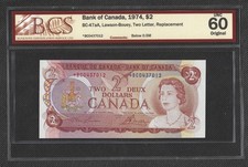 1974 Bank of Canada $2 Replacement Note *BC0437012 BCS UNC60 Original BC-47aA