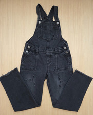 Old Navy Youth Girls Large 10/12 Distressed Black Denim Overalls / Bibs