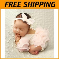 Lace Newborn Photography Outfit with Headband - Beige