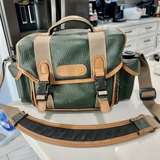 Vintage Ambico Camera Camcorder Bag W/ 2 Side Pocket  Shoulder Strap Green Tan