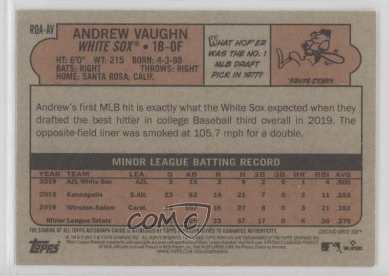 2021 Topps Heritage High Number Real One Andrew Vaughn #ROA-AV Rookie ...
