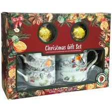 Twin Set Robin Mugs With Hot Chocolate Bombs Christmas Gift Set