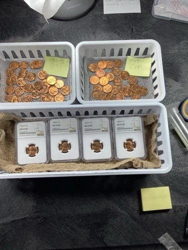 (57) Wheat Cents (red)-(28) 1950 D (25) 1944 S (4) 1954 D  MS65 RD. Free Ship.