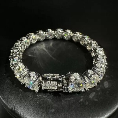 55ctw Round Lab Created Diamond 14k White Gold Plated Silver 9mm Tennis Bracelet