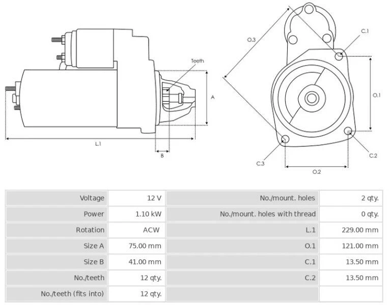 Arrancador 12V/1.1Kw 12t ACW MG MG TF 120 CS1253 Foto 4 de 4