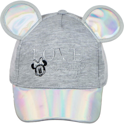 Minnie Mouse Deluxe Baseball Cap with Shiny Ears and Visor Grey