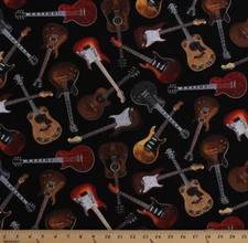 Cotton Guitars Guitar Musical Instruments Black Cotton Fabric Print BTY D482.29
