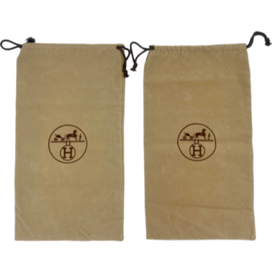 HERMES 保存袋 Pair Vintage Hermes Paris Dust Bags Tan Brown Drawstring Storage