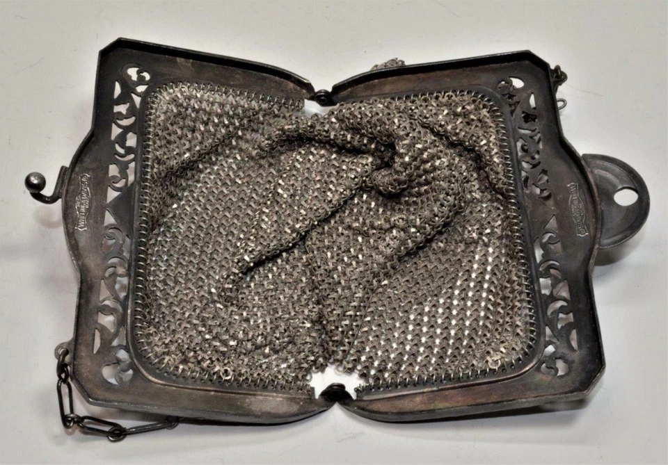 Borsa Da Polso In Rete Metallica Argento Whiting & Davis Vintage Anni 1920 - Immagine 3 di 4