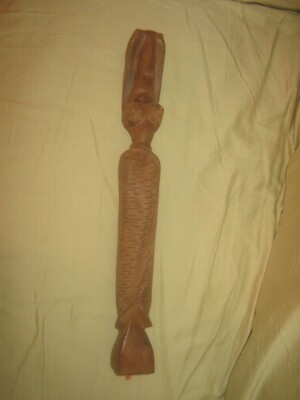 ** LQQK ** SLENDER FACELESS HAND CARVED MAHOGANY CUBAN LQQK-A-LIKE LADY FIGURINE