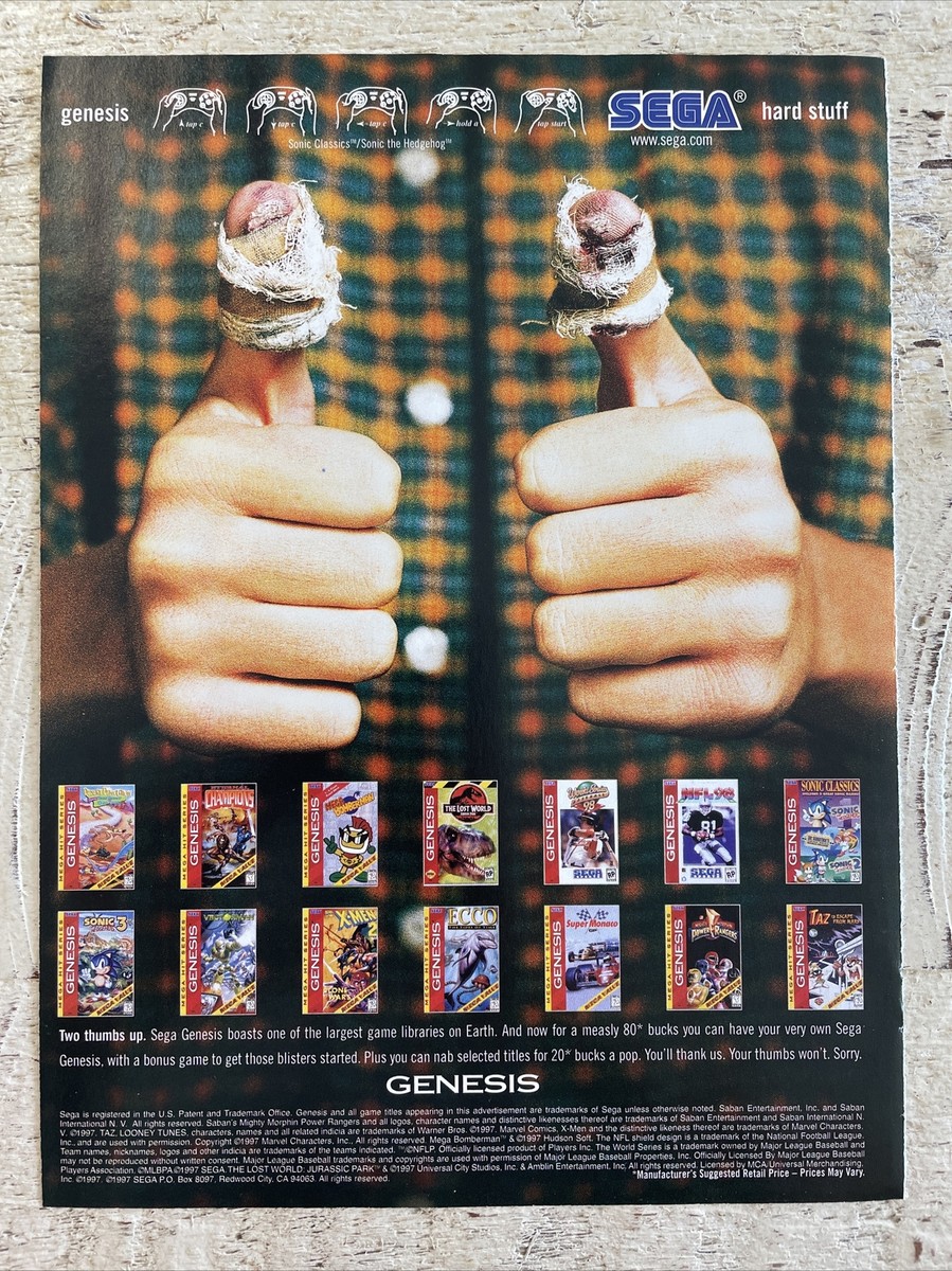 Sega Genesis Print Ad Hard Stuff Bloody Thumbs Video Game Ads 1997