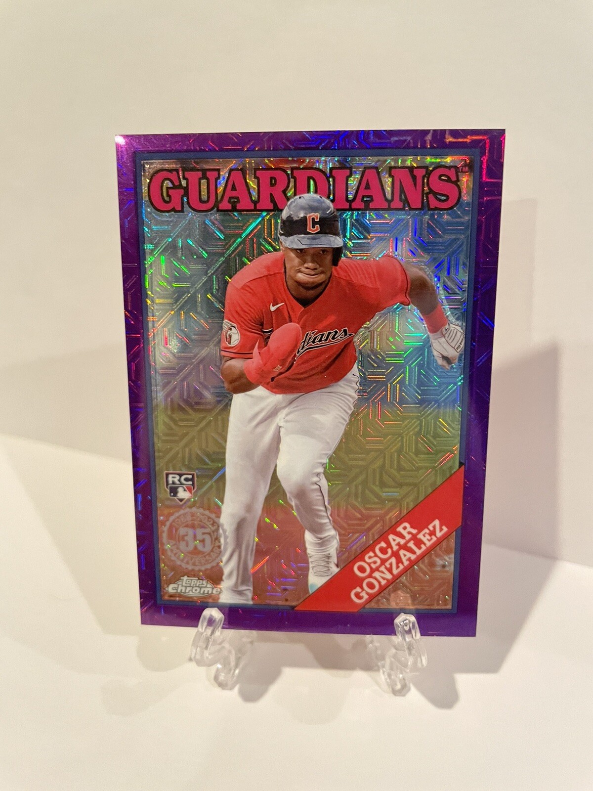Topps 2023 Series 1 Oscar Gonzalez Guardians Chrome Purple /75 RC Silver Pack