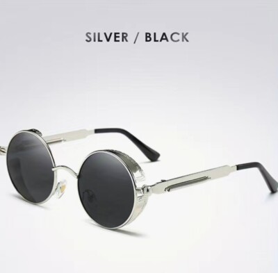 Stylish Metal Steampunk Round Sunglasses. OS. Silver frames  display picture 1