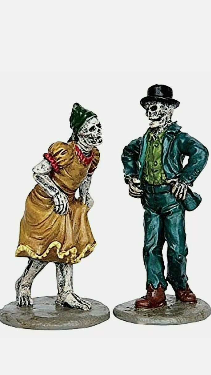 Retired Lemax SKELETON JIG Spooky Town Halloween Decor Set of 2 New